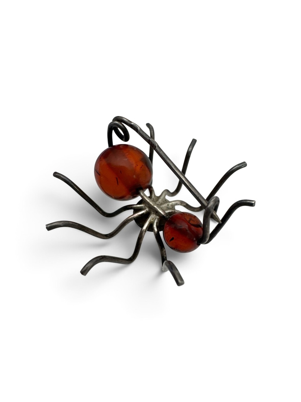 Vintage Sterling Silver Baltic Cognac Amber Spider Brooch Pin Small 925 - Picture 2 of 11